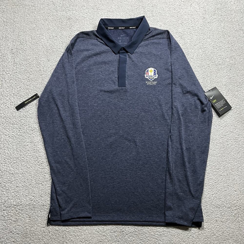 Nike Polo Shirt Mens M Dri-Fit Ryder Cup 2020 Golf Whistling Straits Long Sleeve